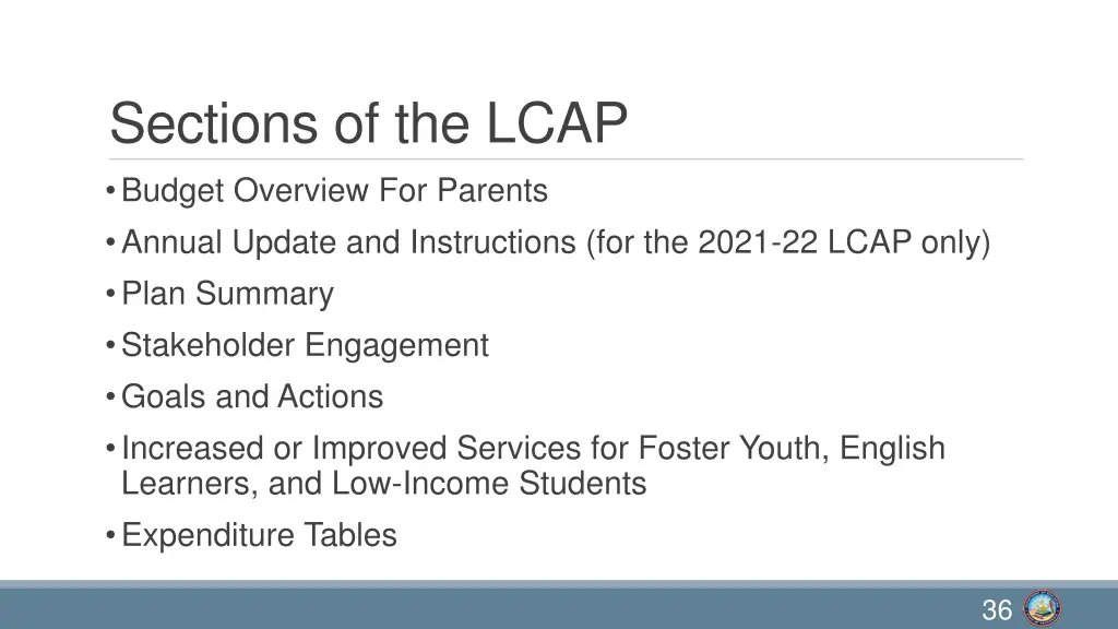 sections of the lcap budget overview for parents