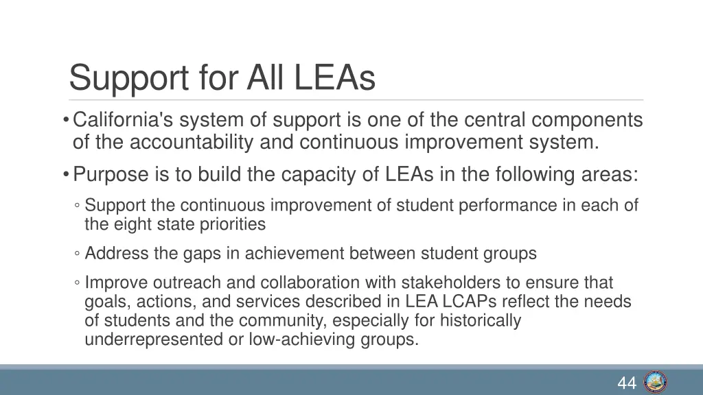 support for all leas california s system