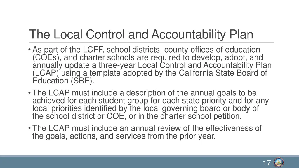 the local control and accountability plan as part