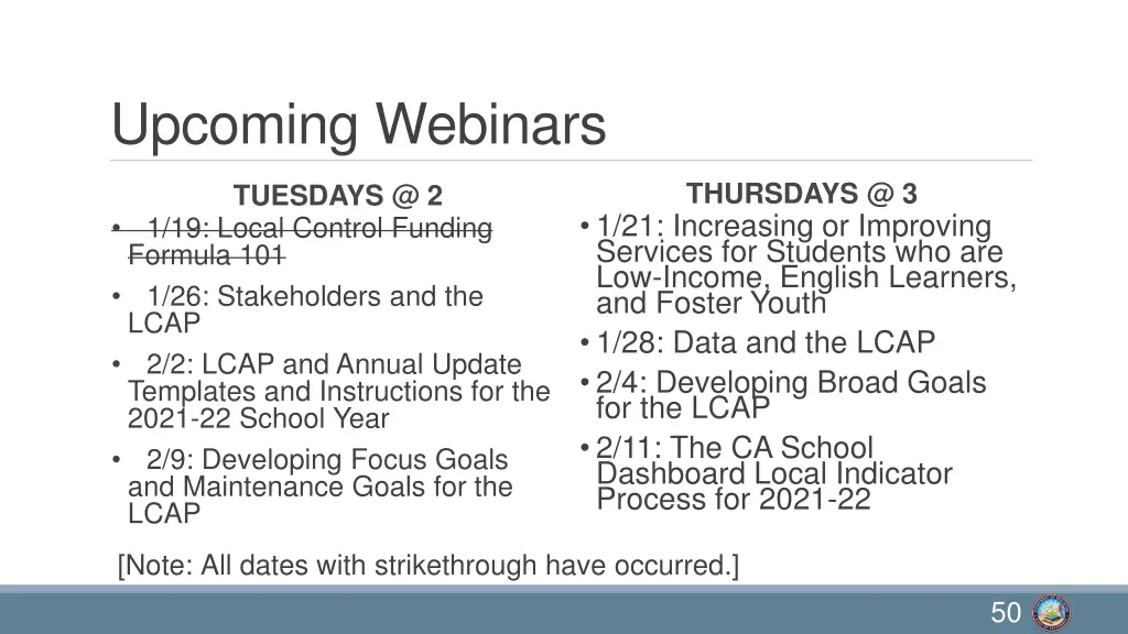 upcoming webinars