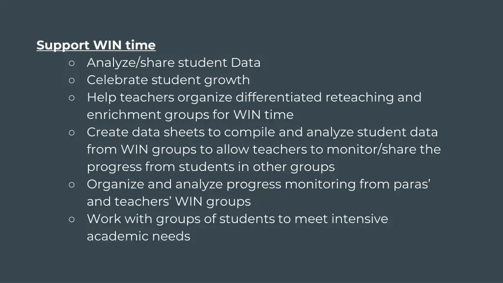 support win time analyze share student data