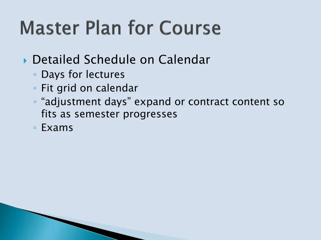 detailed schedule on calendar days for lectures