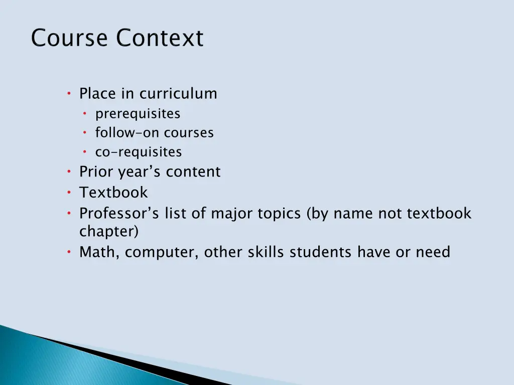 place in curriculum prerequisites follow