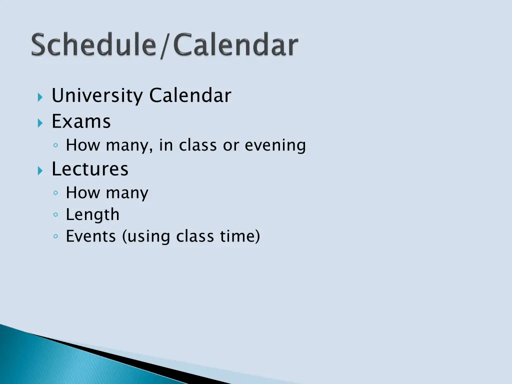 university calendar exams how many in class