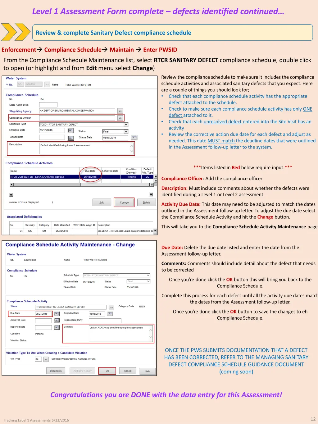 level 1 assessment form complete defects 1