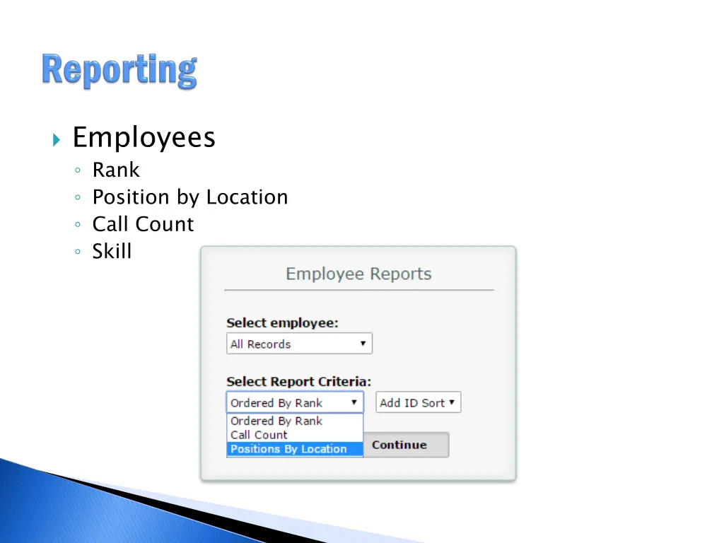 employees rank position by location call count