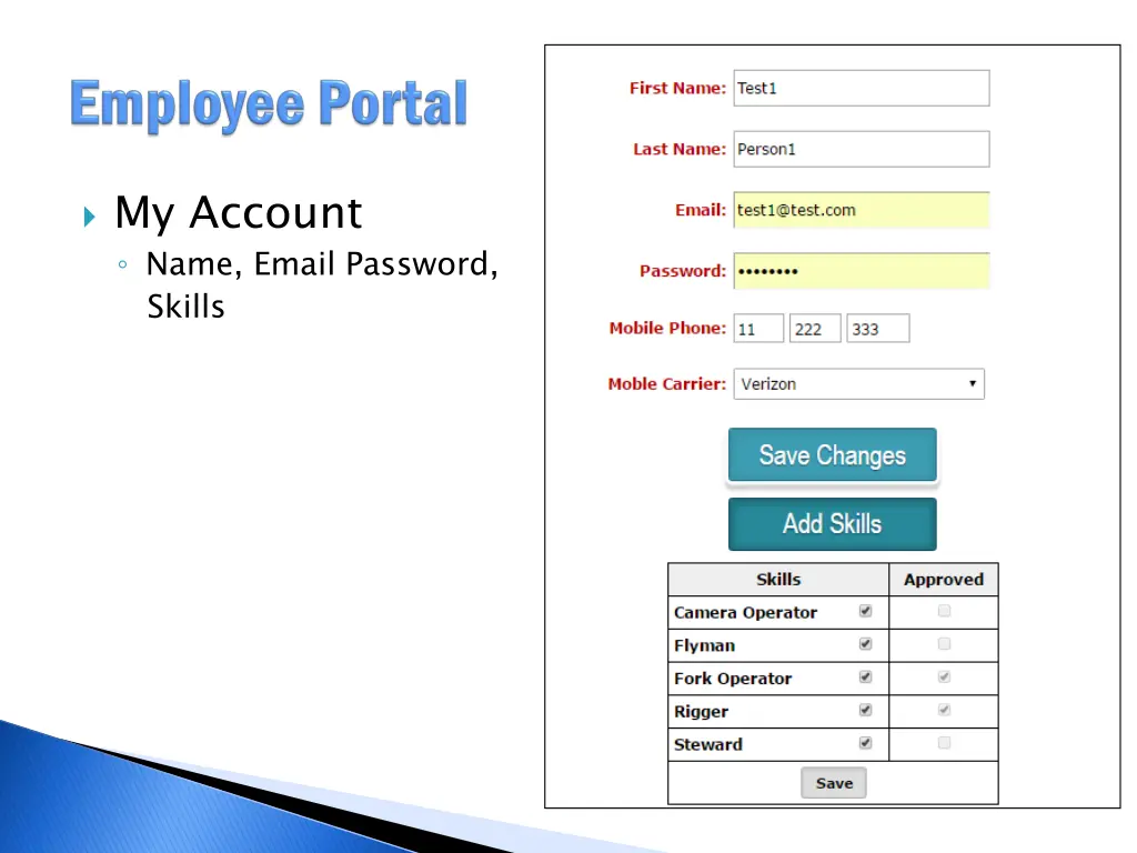 my account name email password skills