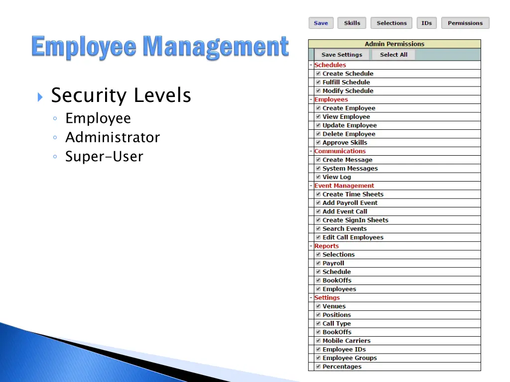 security levels employee administrator super user