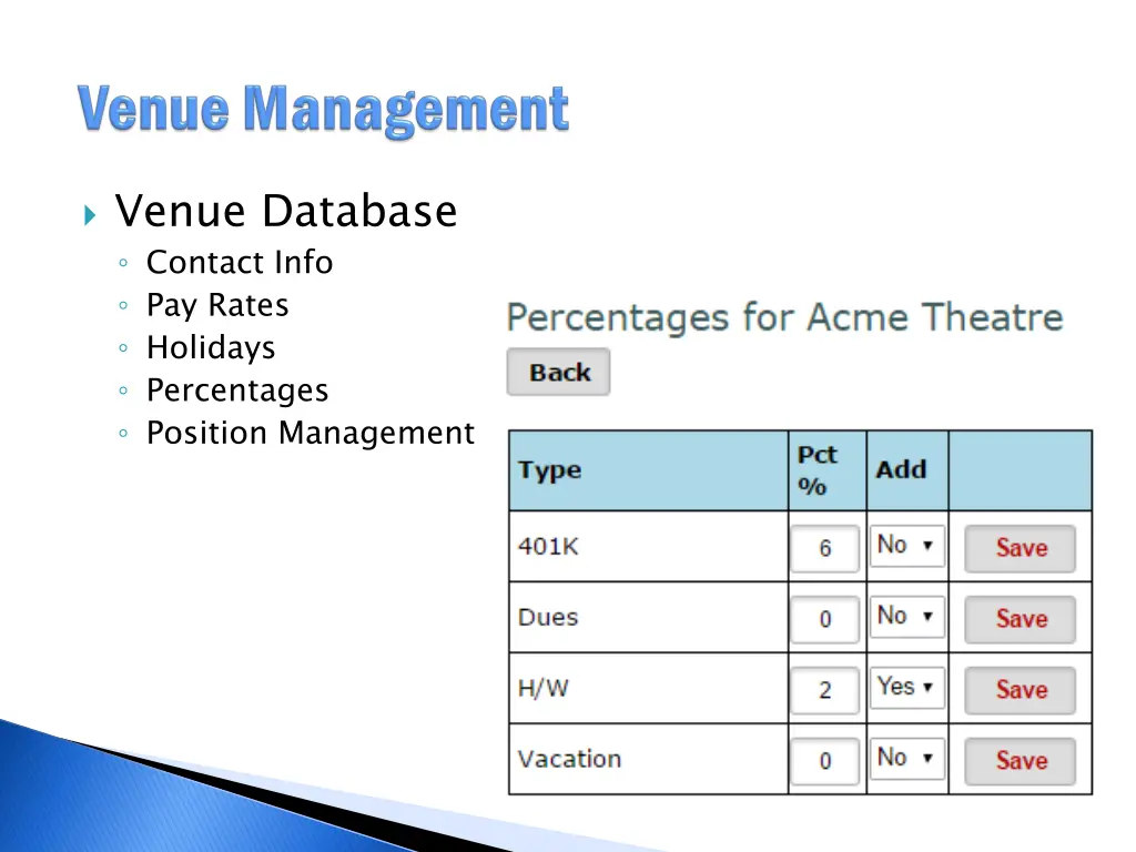 venue database contact info pay rates holidays 1