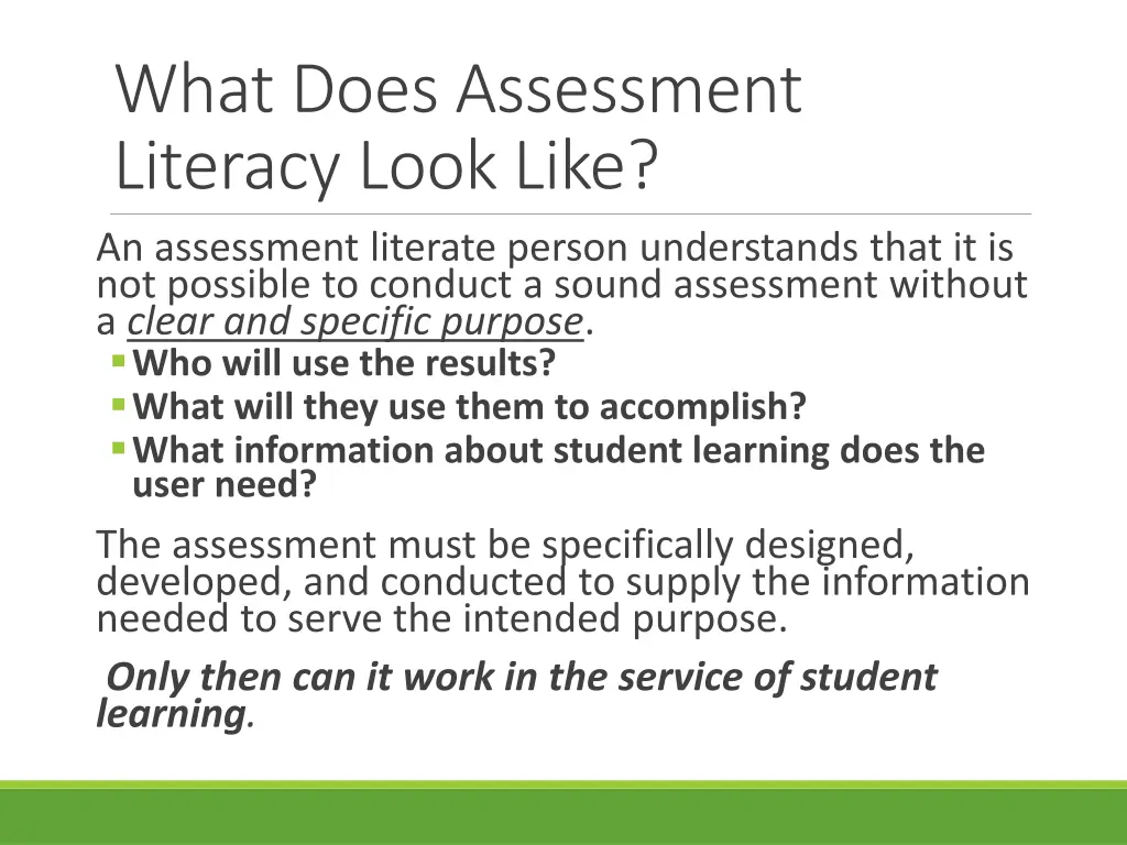what does assessment literacy look like