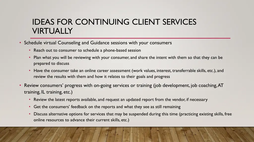 ideas for continuing client services virtually