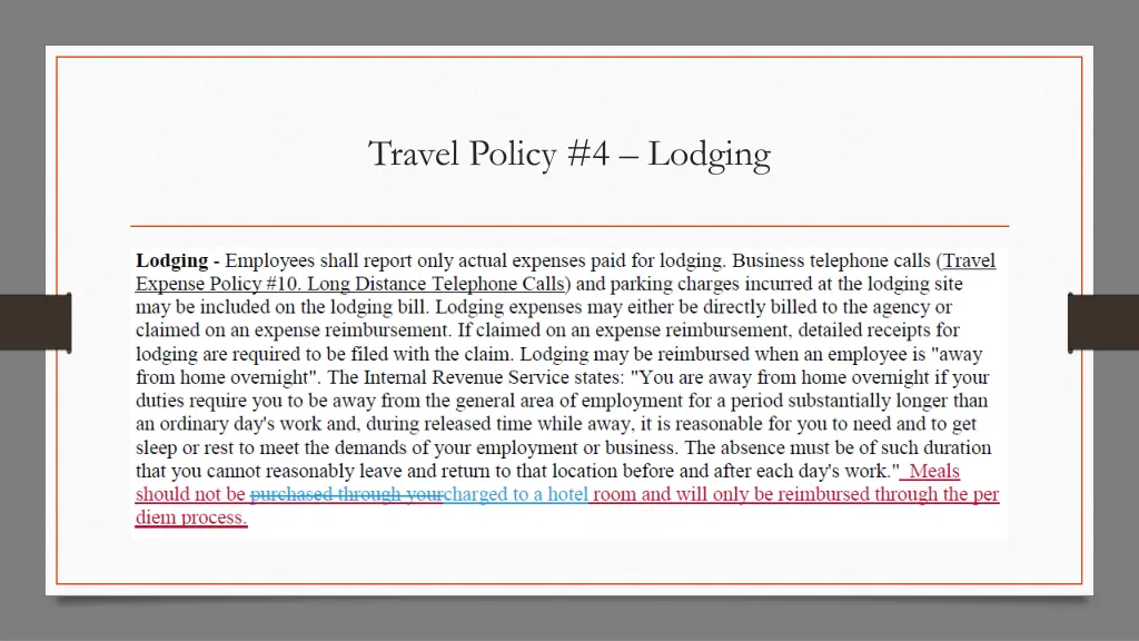 travel policy 4 lodging