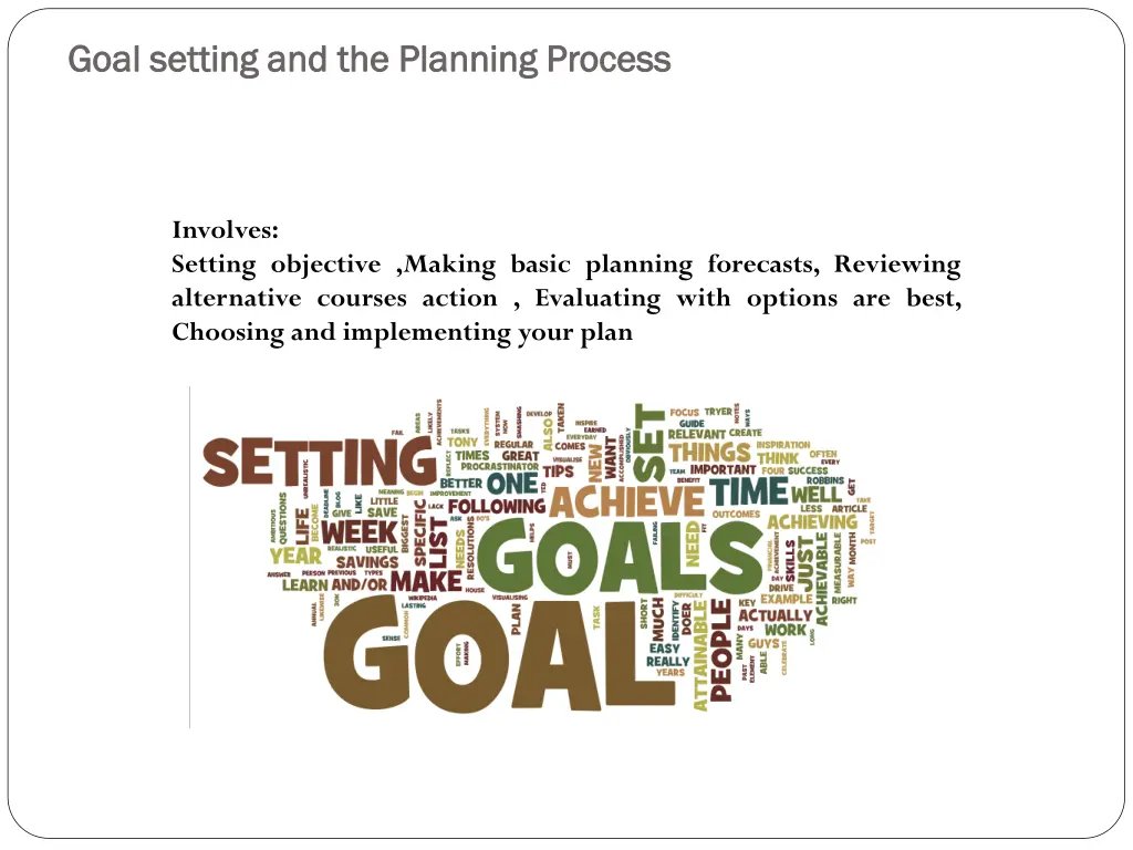 goal setting and the planning process goal