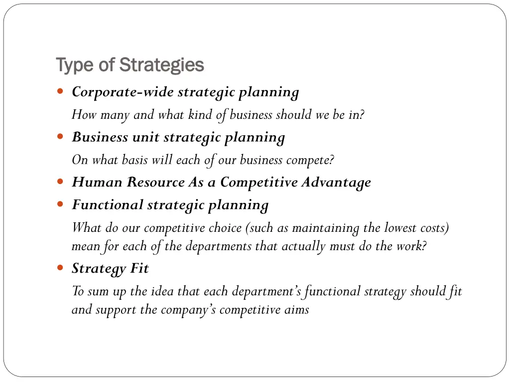 type of strategies type of strategies corporate