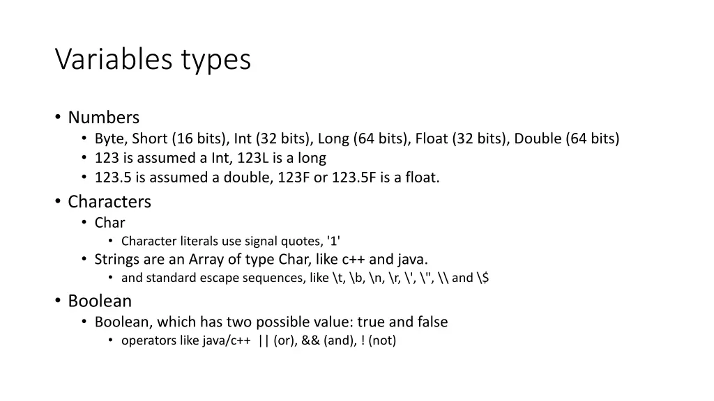 variables types
