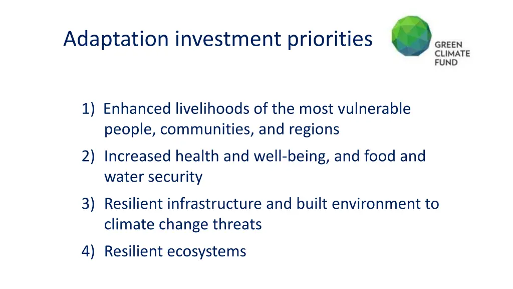 adaptation investment priorities