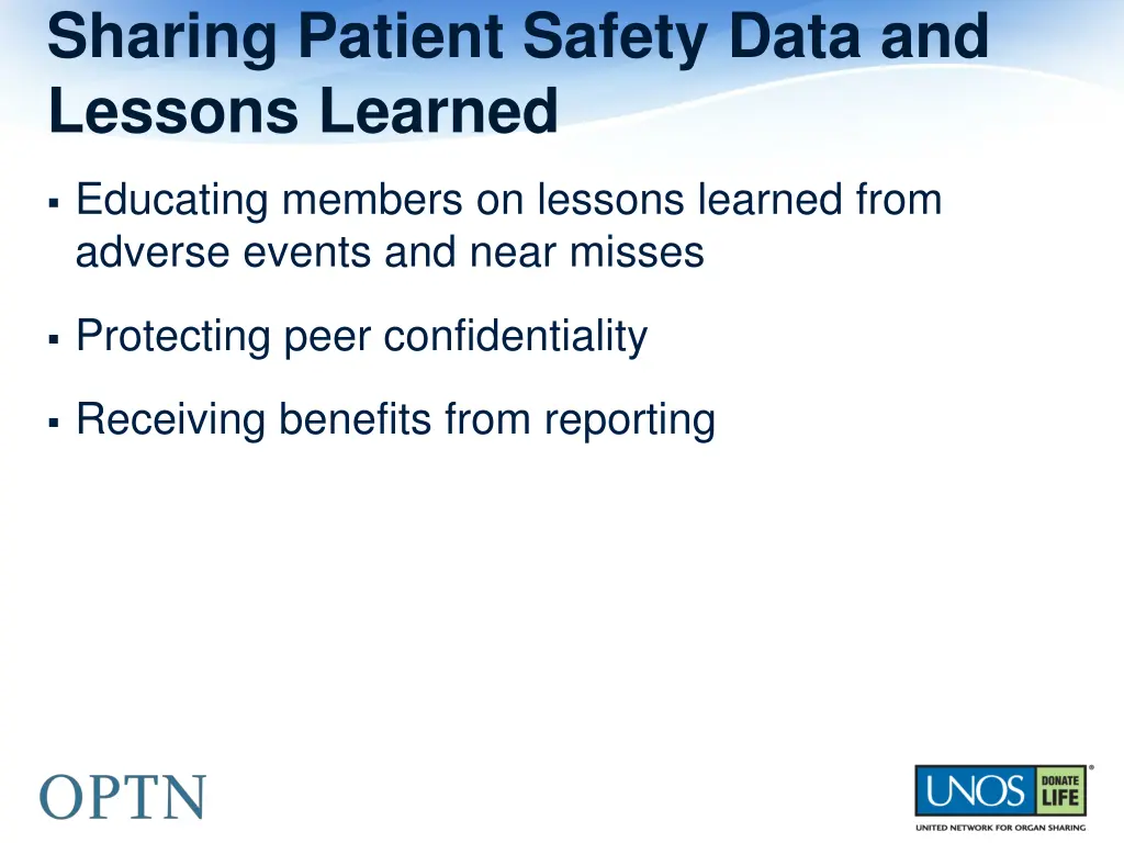 sharing patient safety data and lessons learned