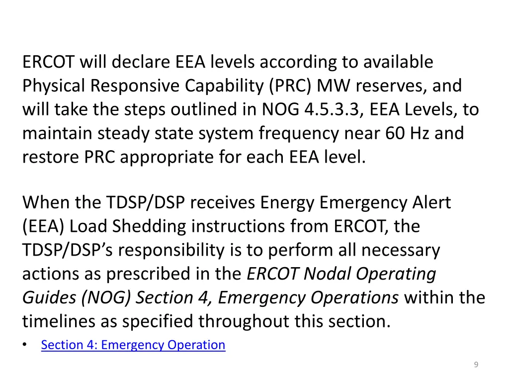 ercot will declare eea levels according