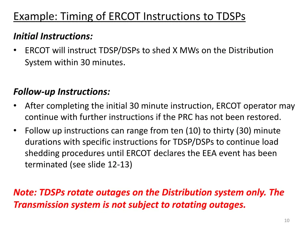example timing of ercot instructions to tdsps