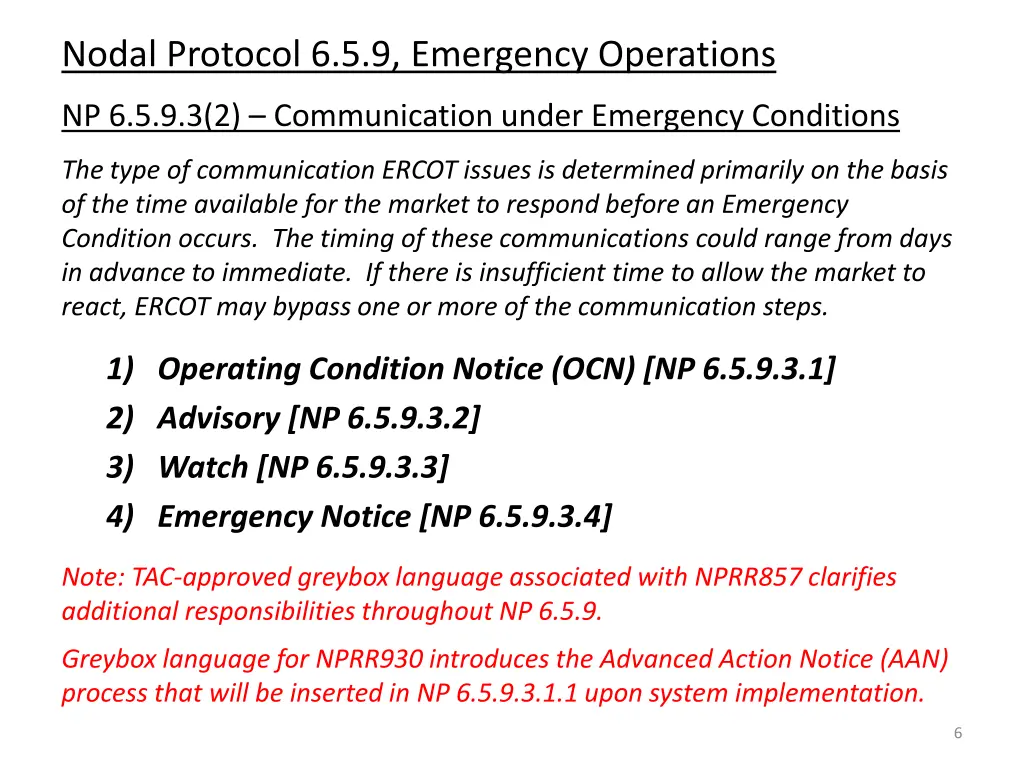 nodal protocol 6 5 9 emergency operations
