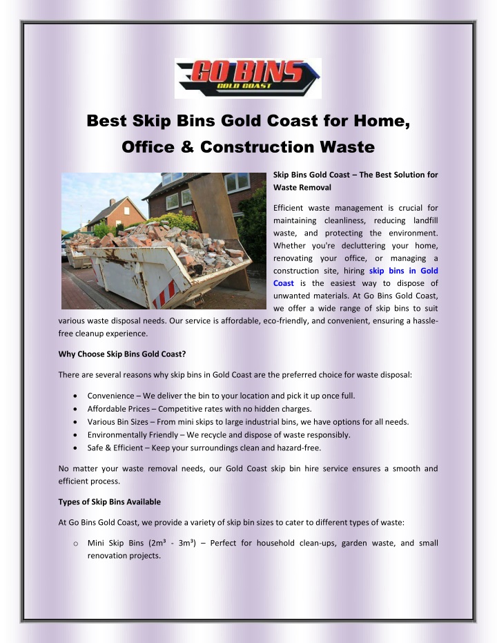 best skip bins gold coast for home office
