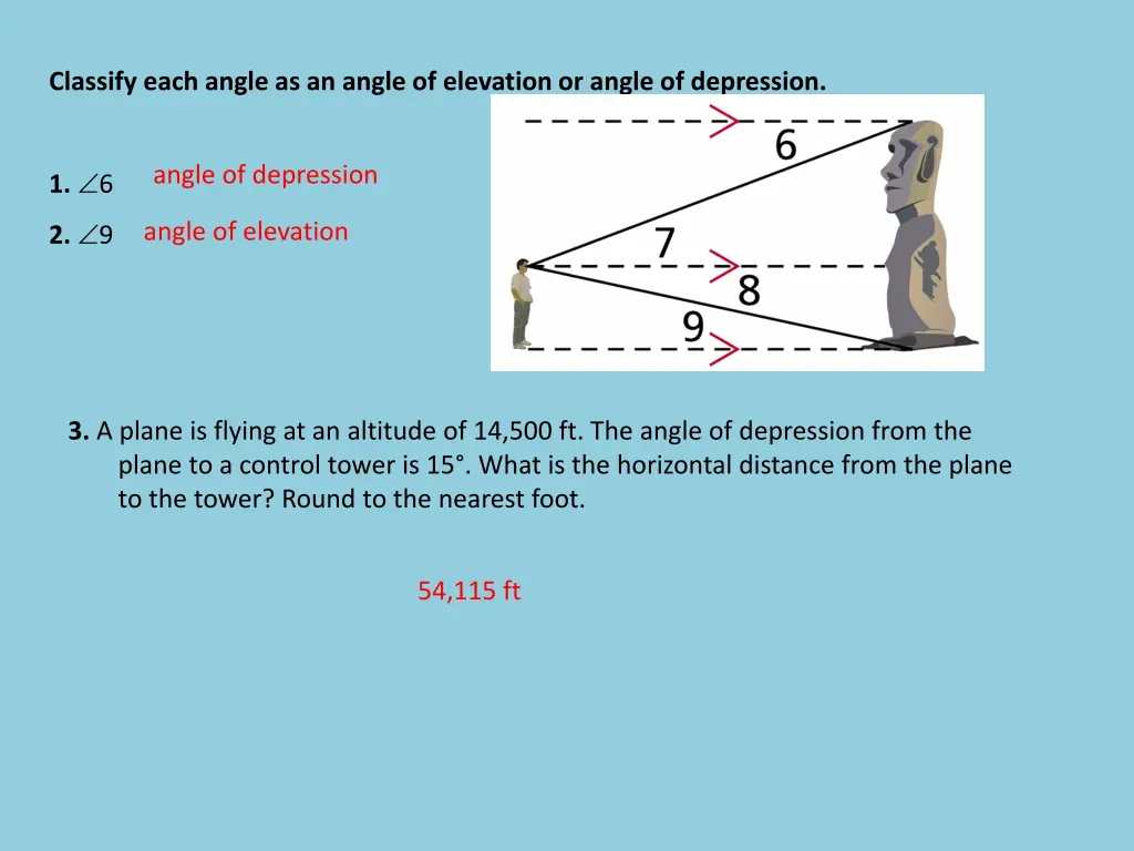 classify each angle as an angle of elevation