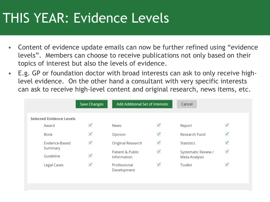 this year evidence levels 1