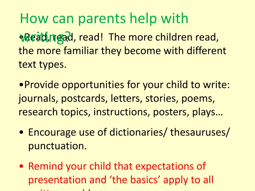 how can parents help with writing