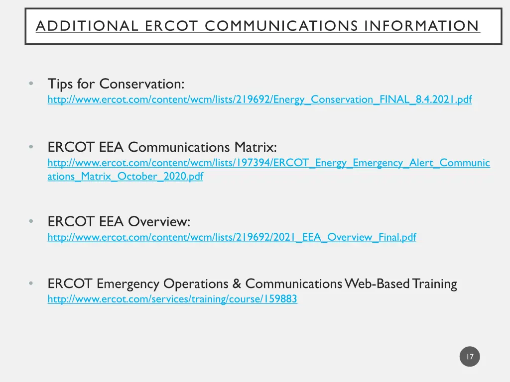 additional ercot communications information