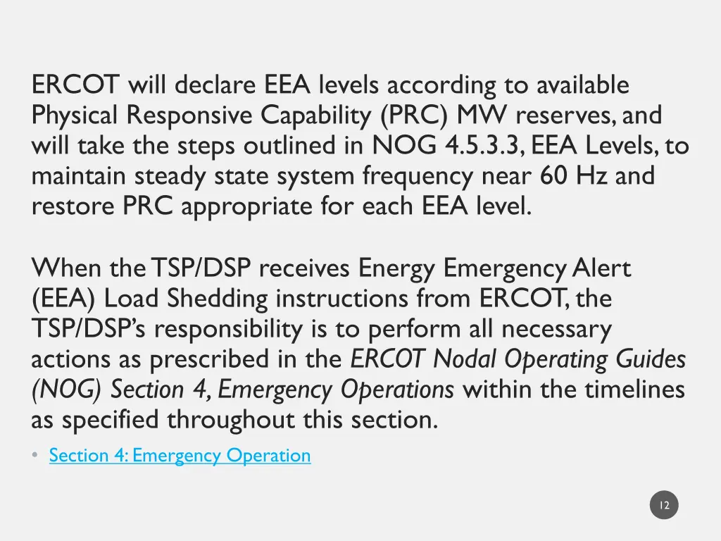 ercot will declare eea levels according