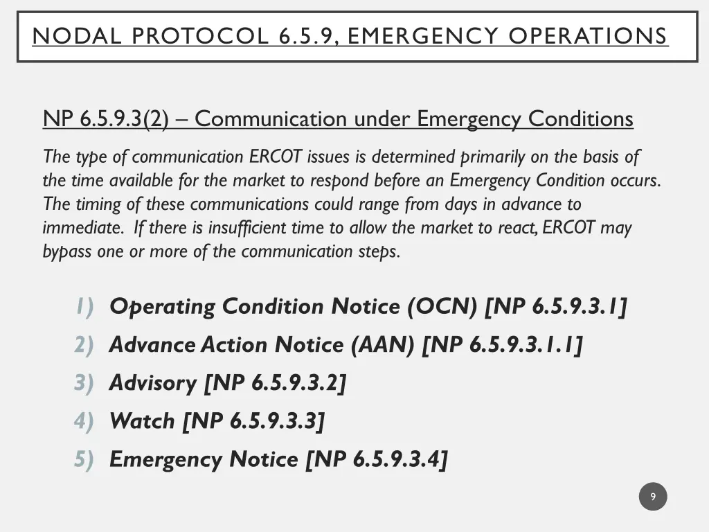nodal protocol 6 5 9 emergency operations