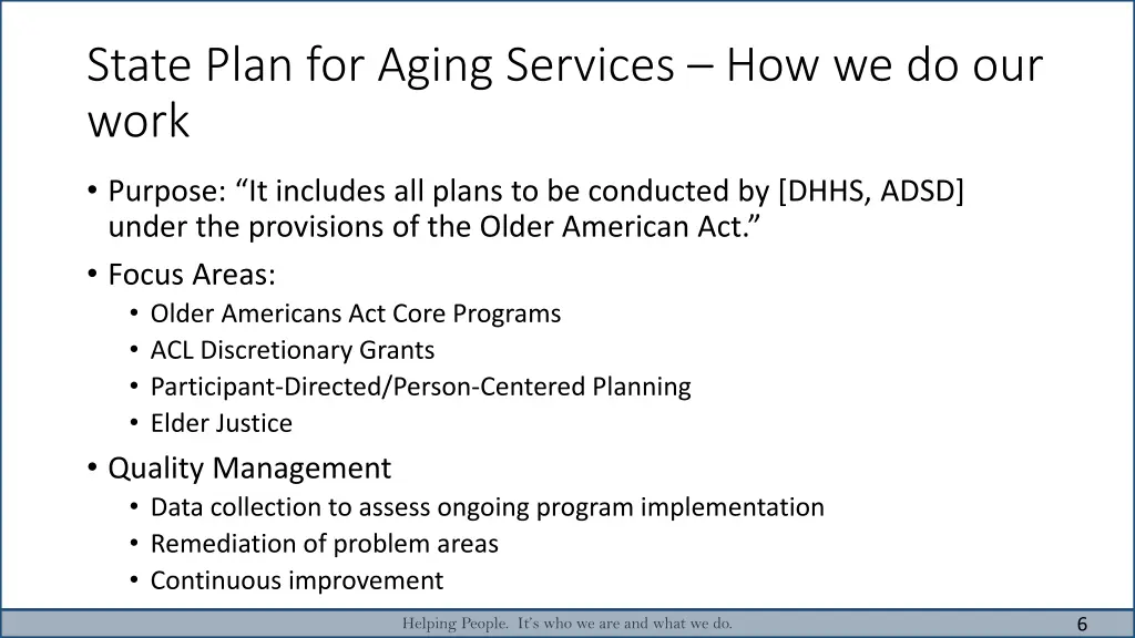 state plan for aging services how we do our work