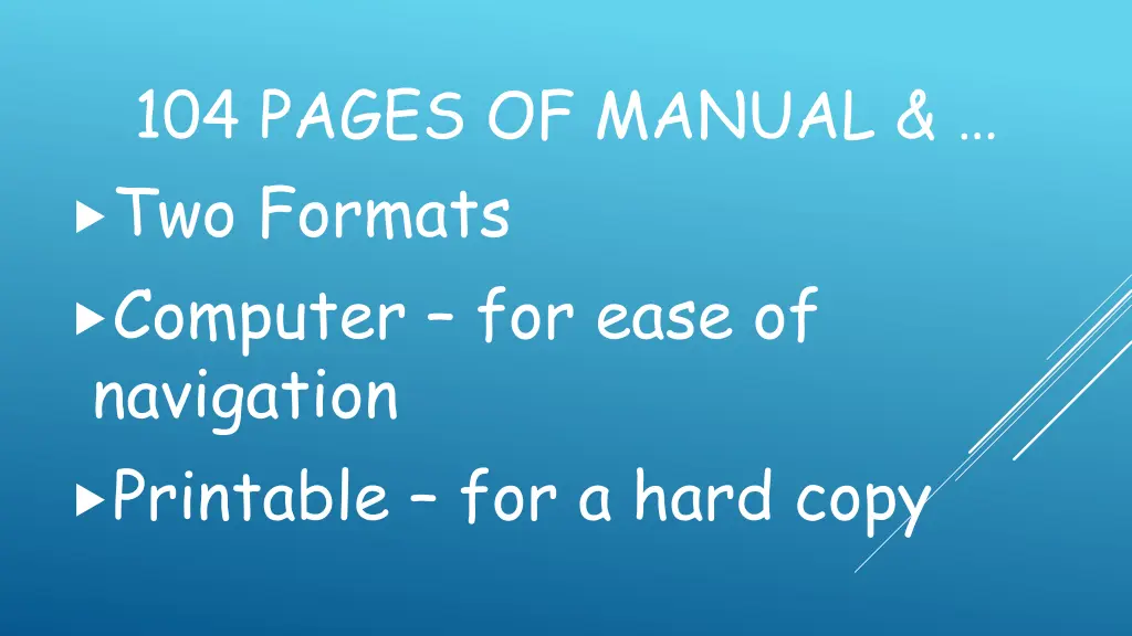 104 pages of manual two formats computer for ease