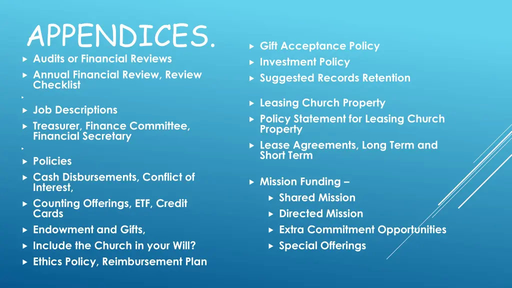appendices audits or financial reviews annual