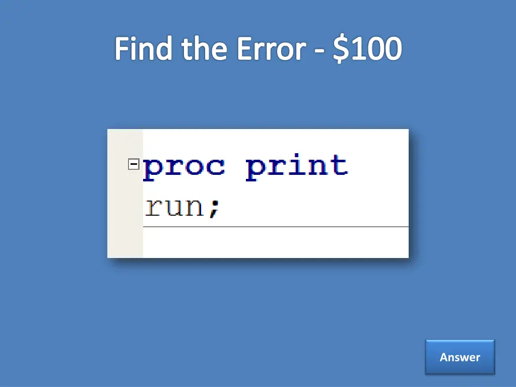 find the error 100