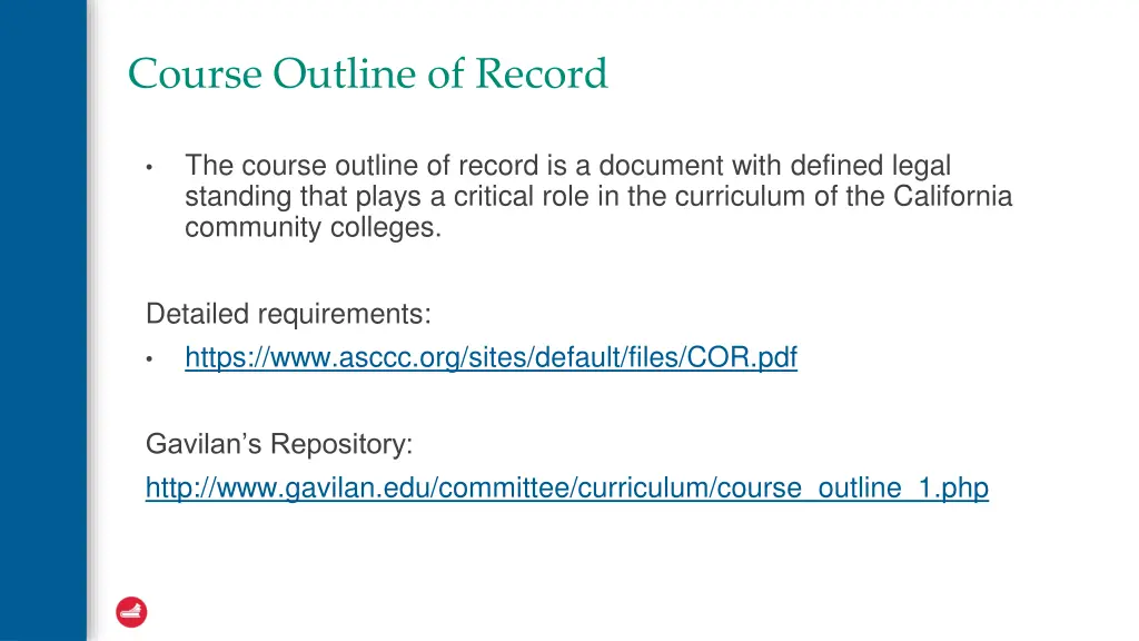 course outline of record