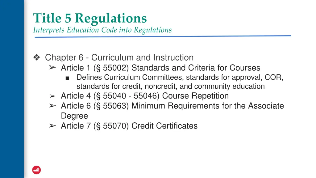 title 5 regulations interprets education code 1