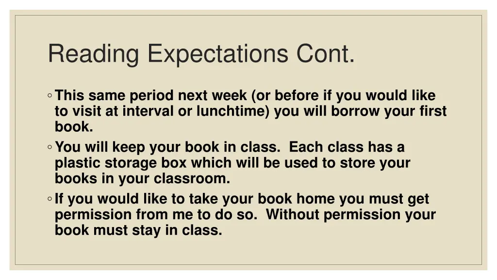 reading expectations cont