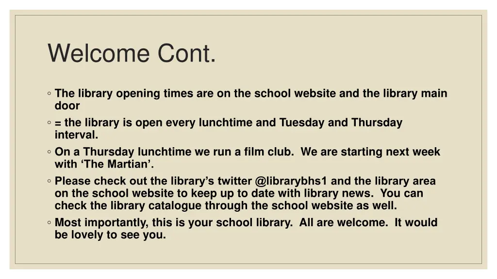 welcome cont