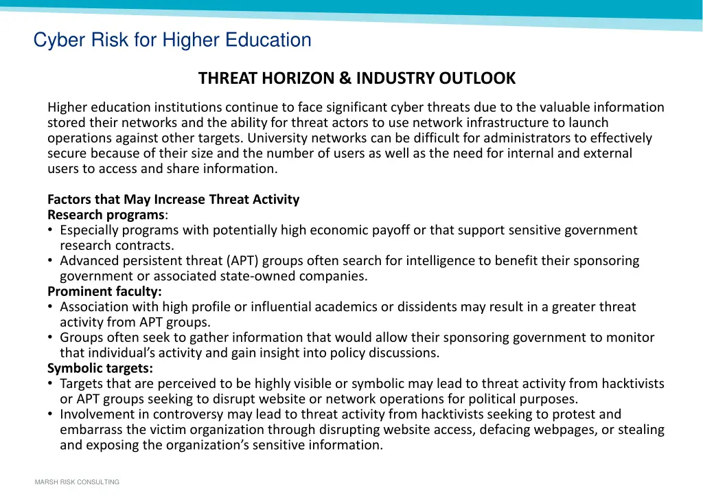cyber risk for higher education