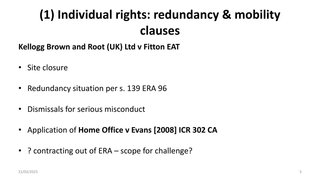 1 individual rights redundancy mobility clauses