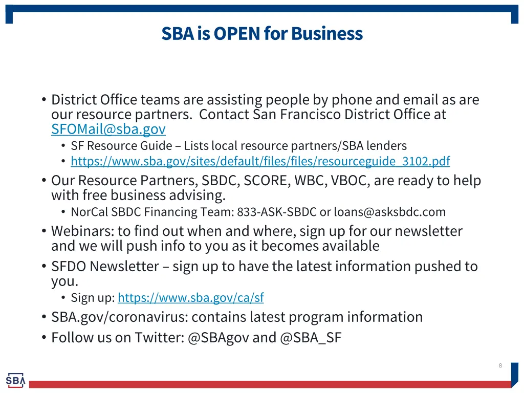 sba is open for business