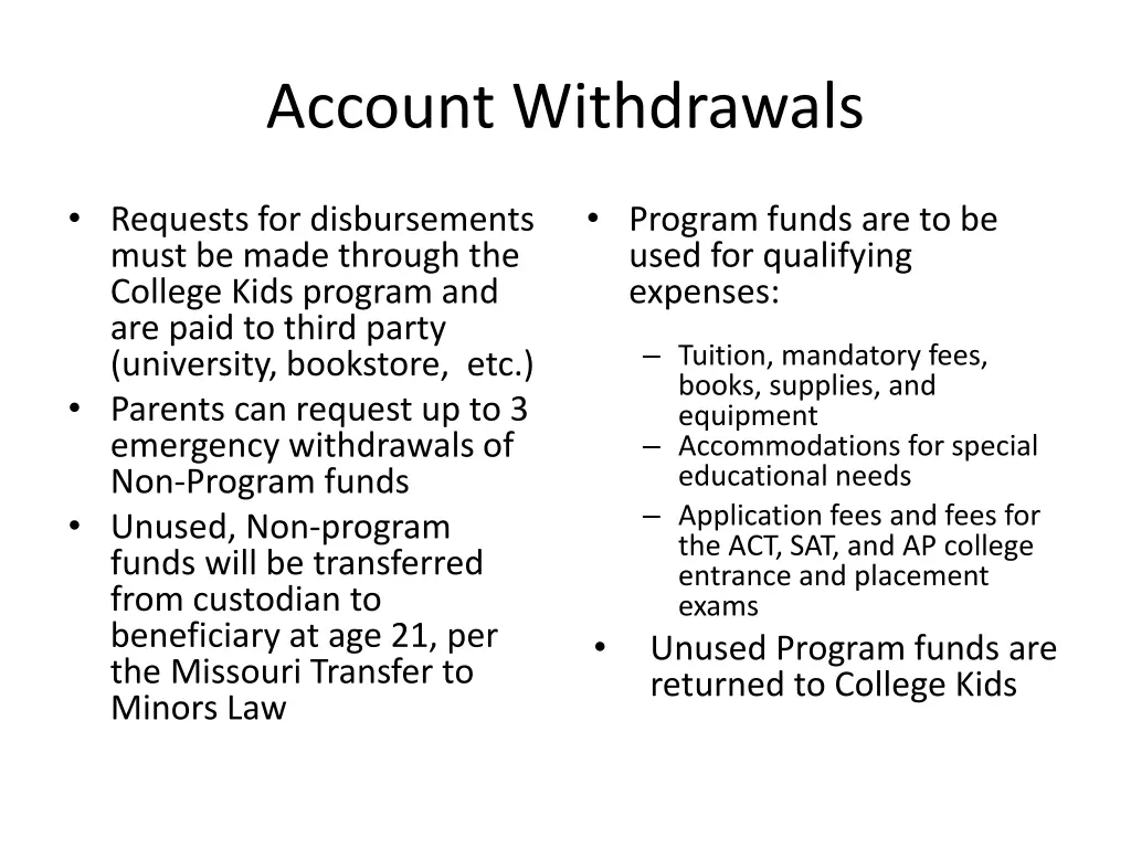 account withdrawals