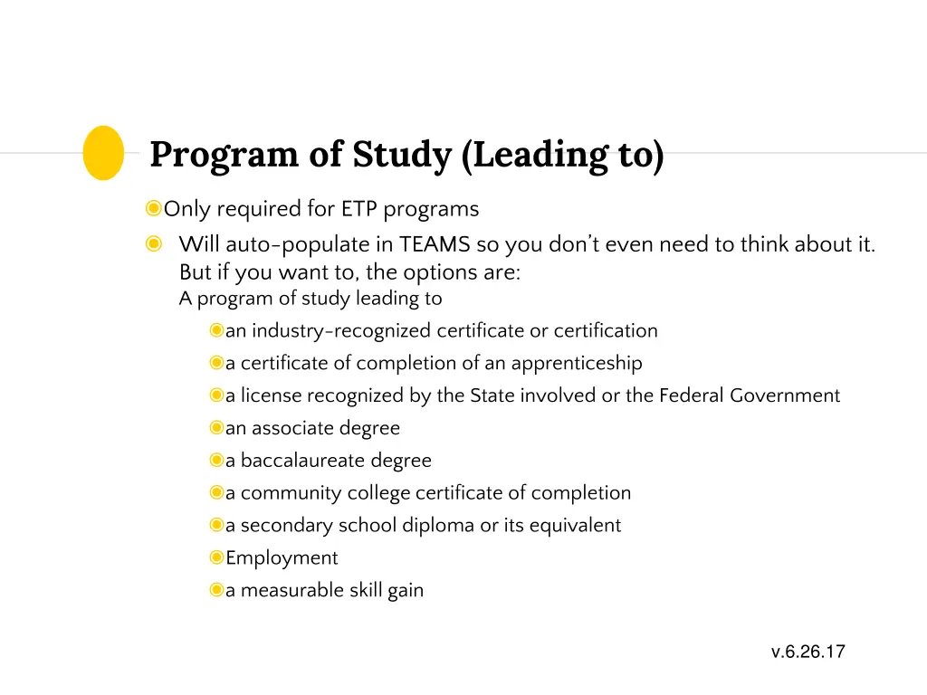 program of study leading to