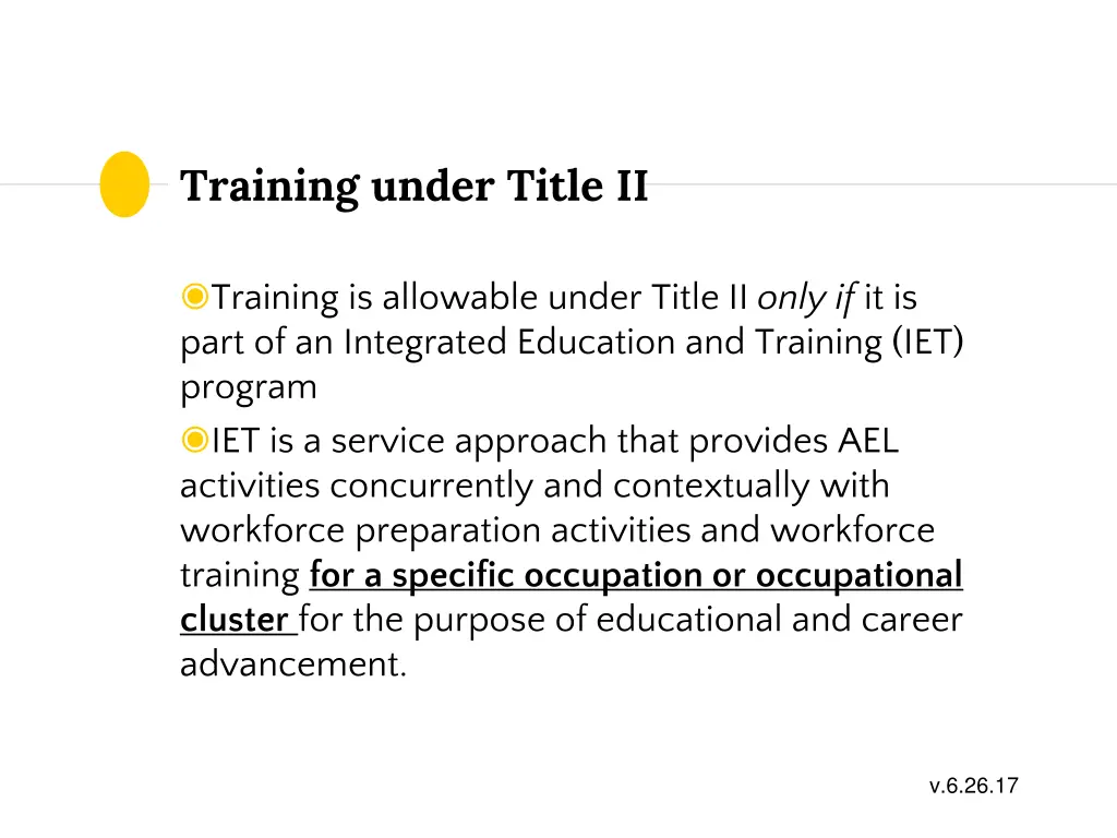 training under title ii