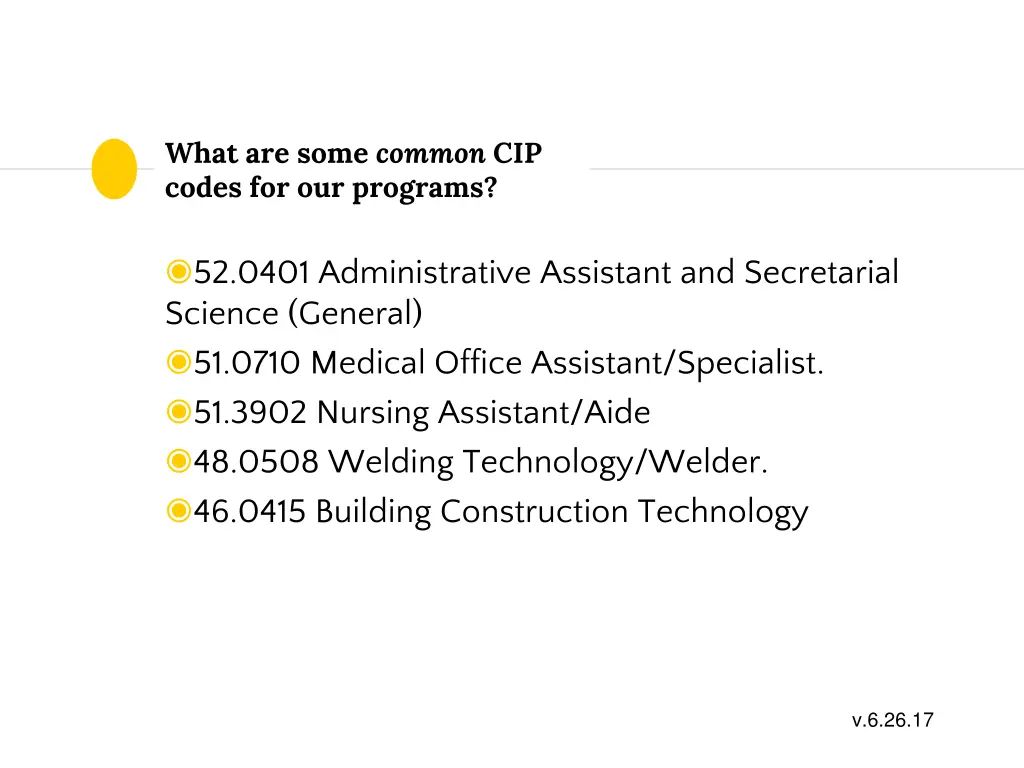 what are some common cip codes for our programs