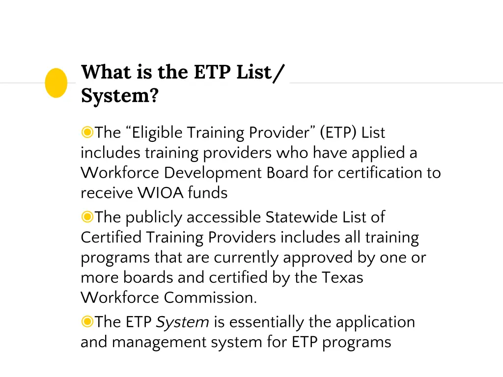 what is the etp list system