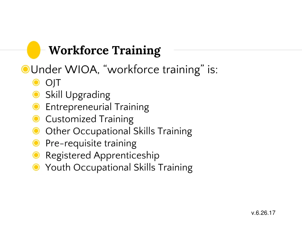 workforce training under wioa workforce training