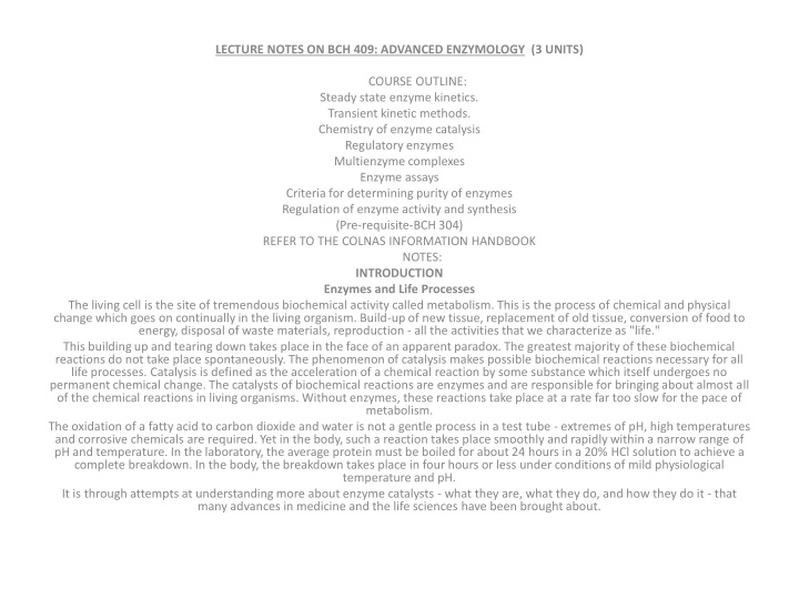 lecture notes on bch 409 advanced enzymology