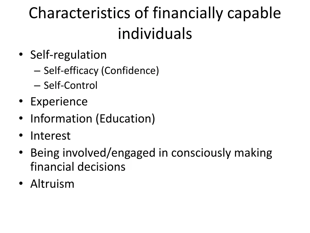 characteristics of financially capable